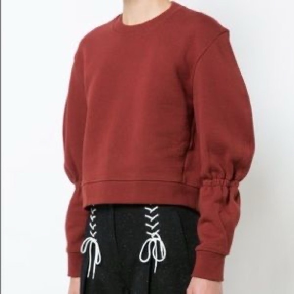 Tibi Cinched Sleeves Cropped Crewneck Sweatshirt - Picture 3 of 4